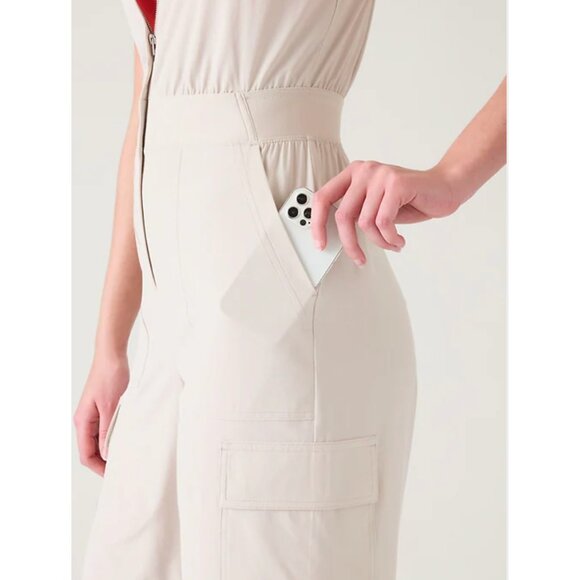 New Athleta 10 Brooklyn Utility Jumpsuit Abalone White Size 10 - Picture 2 of 7